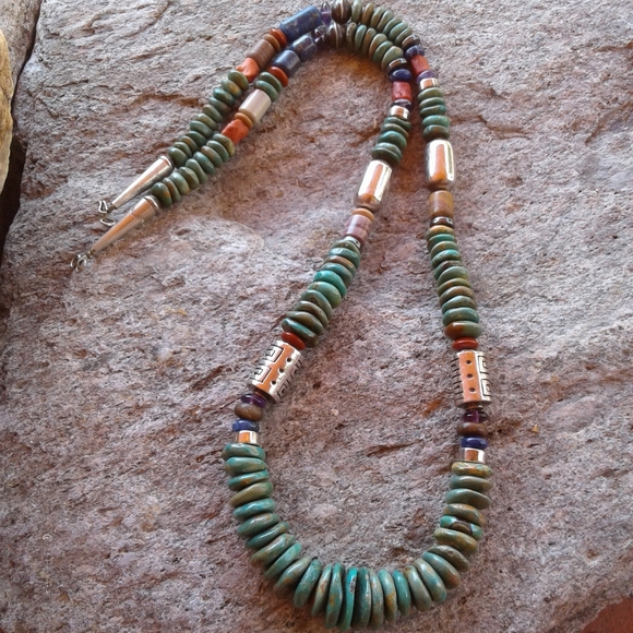 Sterling silver Green Turquoise multi NECKLACE - Picture 2 of 7